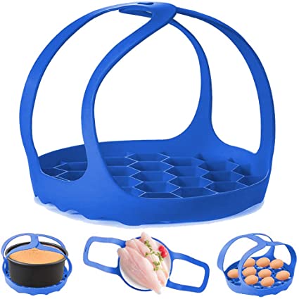 Pressure Cooker Sling，Silicone Bakeware Sling for 6 Qt/8 Qt Instant Pot, Ninja Foodi and Multi-Function Cooker Anti-scalding Bakeware Lifter Steamer Rack，BPA-Free Silicone Egg Steamer Rack(Blue)