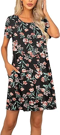 levaca Women's Short Sleeve Loose Summer Beach Casual Dress