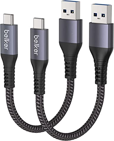 Belker USB C Cable Short 30cm/0.3M 2Pack [10Gbps Data] USB3.1 Gen2 Type C Android Auto Cable QC3.0 3A USB A to C Fast Charger for Samsung Note20 Galaxy S22/S21/S20 Galaxy Z Flip3 Tab S8 Pixel 6 Pro