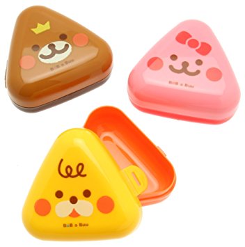 Kotobuki Children's Bub a Buu Snack Container, Triangular Onigiri Animals, Set of 3