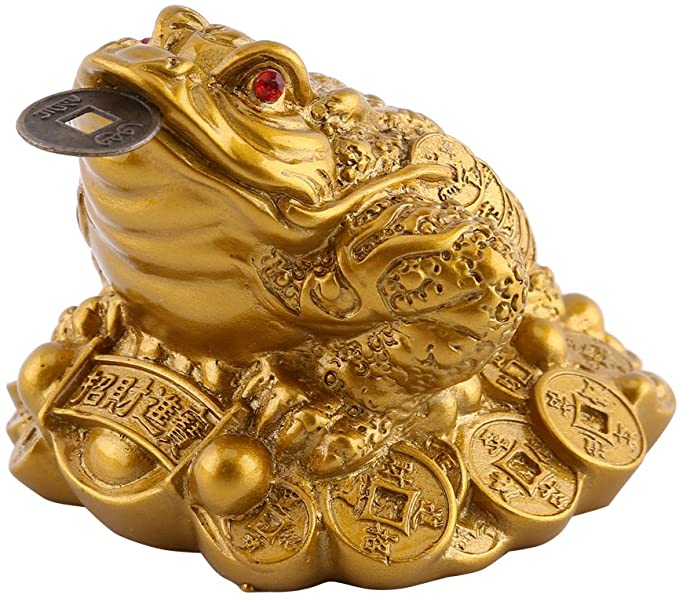 Chinese Feng Shui Money Frog, Wealth Lucky Money Toad Office Ornament Lucky Frog with Coin Attract Wealth and Good Luck Gold(6X6X5CM)