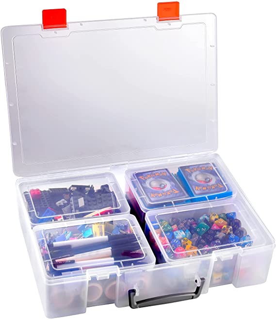 Multifunctional Storage Box for Photo, Craft, Organizer & Containers are Suitable for Seed, Bead, Lego, Sticker, Washi Tape, Index Card Holder and Art Supply Saver with 4 Inner Keeper - Clear