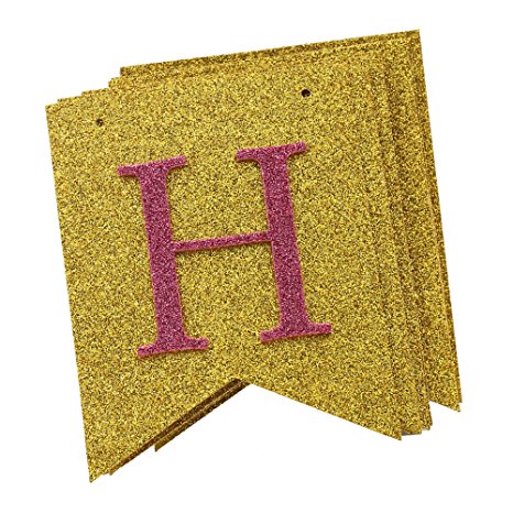 SIFAN Gold Powder Happpy Birthday Banner, Pink and Gold Party Decorations