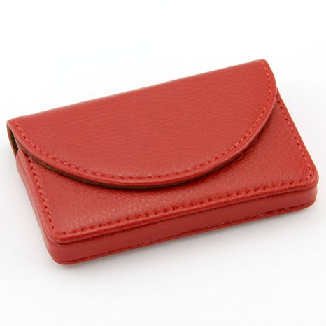 Partstock(TM) Women Leather Business Name Card Wallet / Holder 25 Cards 3.9L x 2.8W inches with Magnetic Shut For ladys.(Red)