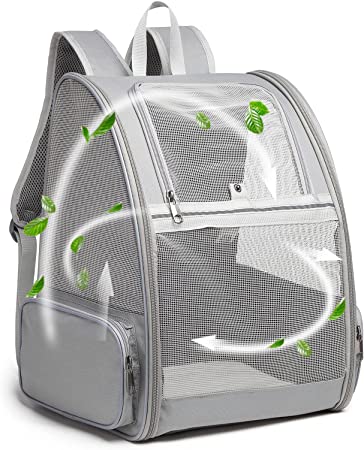 Texsens Pet Backpack Carrier for Cats Dogs Kitten Puppy Small Pet (Light Grey)