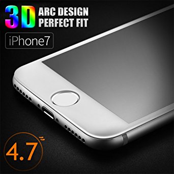 iPhone 7 Screen Protector, ELEKMATE Full Tempered Glass Screen Protector for Apple iPhone 7 4.7" [3D Curved Full Coverage Protection] (iPhone 7 4.7" 3D White)
