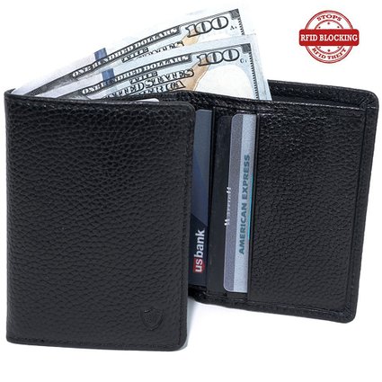 RFID Blocking Trifold Leather Extra Capacity Slim Wallet For Men With ID Window