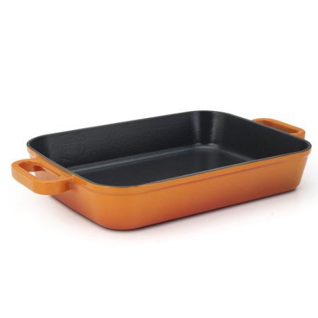 Essenso Chambery Cast Iron BakingLasagna Pan with Four-Layer Enamel Interior and Exterior Orange 118 inch