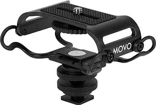 Movo SMM5-B Universal Microphone and Portable Recorder Shock Mount - Fits the Zoom H4n, H5, H6, Tascam DR-40, DR-05, DR-07 with 1/4" Mounting Screw (Black/Black)