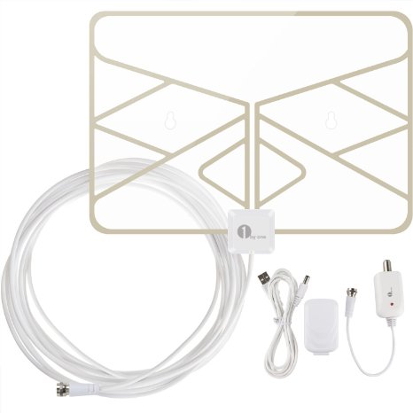 1byone Window Antenna 50 Miles Super Thin HDTV Antenna with 20ft Coaxial Cable, Extreme Soft Design and Lightweight