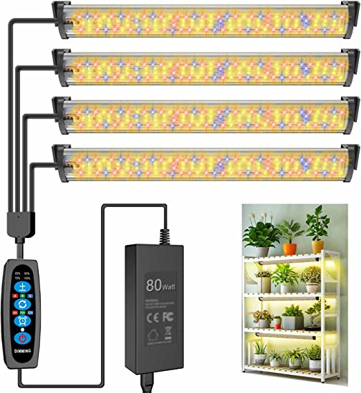 DOMMIA Grow Light, IP54 Dimmable LED Grow Light Strips, 3 Light Modes Plant Light with Timer, Full Spectrum Grow Lights for Indoor Plants, Plant Grow Lamp for Plant Shelf, Propagation, Germination