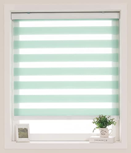 Cordless Custom Zebra Roller Shades and Blinds [Cordless Basic, Mint, W 34 x H 64 inch] Dual Layer Sheer or Privacy Light Control, Day and Night Window Drapes, 24 to 70 inch Wide