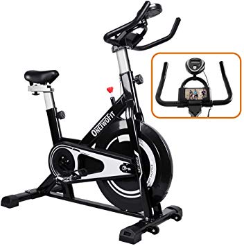 ONETWOFIT Indoor Exercise Bike with Monitor,Adjustable Seat & Handlebars Cycling Spinning Bike for Home Cardio Workout OT125