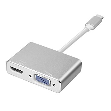 Typce C to HDMI (4Kx2K) VGA Adapter, Topoint USB 3.1 Type C (USB-C) to VGA HDMI 4K UHD Converter Adaptor for MacBook/ChromeBook Pixel, Plug and Play