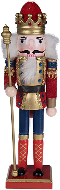 Clever Creations Traditional King Nutcracker Collectible Wooden Christmas Nutcracker | Festive Holiday Decor | Red and Blue Embellished Uniform | Holding Tall Gold Scepter | 100% Wood | 12” Tall