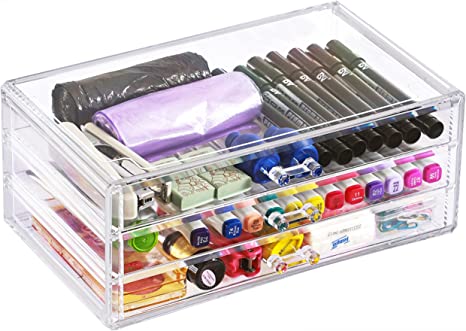 Cq acrylic Countertop Stackable Drawers Bathroom Cabinet Organizer Clear Organizing Bins For Cosmetics Organizer Jewelry Hair Accessories Nail Polish Lipstick Make up Marker Pen Medicine Storage