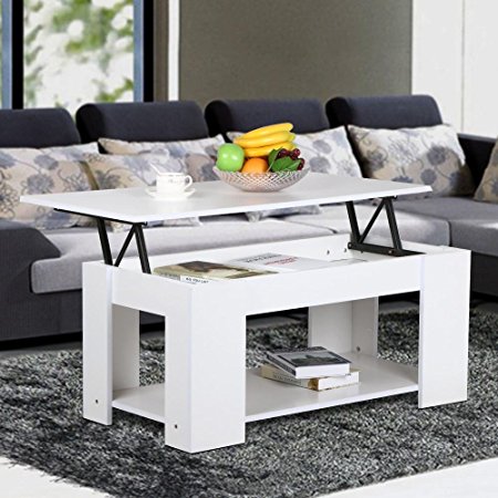 Yaheetech Lift up Top Coffee Table with Under Storage Shelf Modern Living Room Furniture (White)