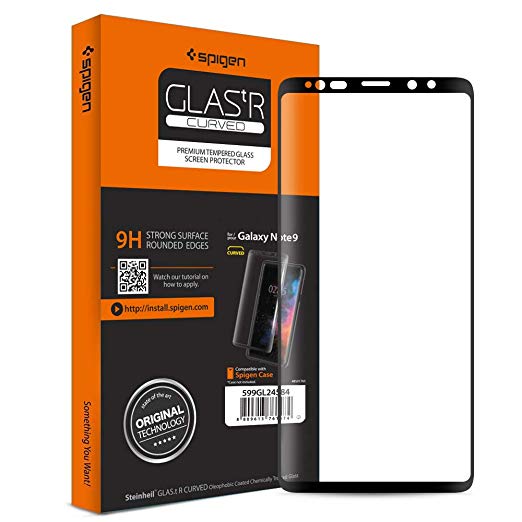 Spigen, Samsung Galaxy Note 9 Screen Protector, Glas.tR 3D Curved, HD Full Coverage, Case Compatible, High responsiveness, Samsung Note 9 Screen Protector Tempered glass (599GL24584)