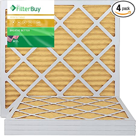 FilterBuy 21x22x1 MERV 11 Pleated AC Furnace Air Filter, (Pack of 4 Filters), 21x22x1 – Gold