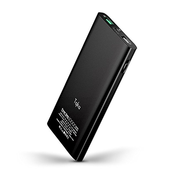 Tqka 10000mAh Portable Charger Quick Charge 3.0, Quick Charge 3.0 Input & Output Power Bank, External Battery Pack with Dual USB Output for iPhone, Samsung, Tablets and More - Black