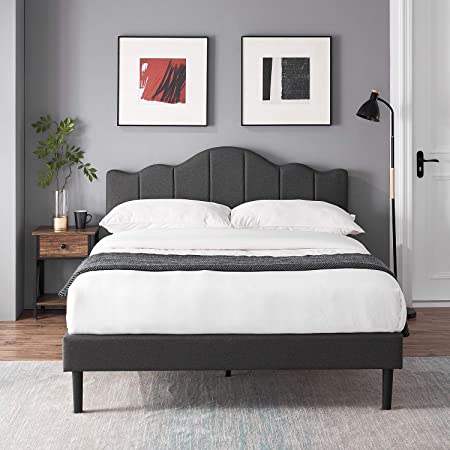 VECELO Upholstered Full Size Platform Bed /Mattress Foundation with Height Adjustable Headboard, No Boxing Spring Needed, Metal Frame/Strong Wooden Slat Support