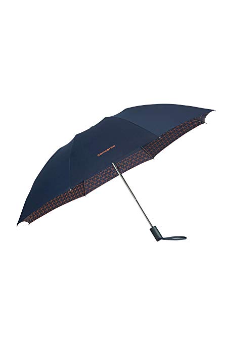 SAMSONITE Up Way - Safe 3 Section Auto Open Close Folding Umbrella, 30 cm, Blue (Dark Blue/Mandarin Orange)