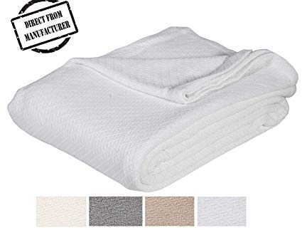 Avira Home 100% Cotton Queen/Full Throw Blanket, Super Soft Premium Cotton Bed Blanket, Diagonal Weave, All Weather, Multi Purpose, 90"x90"