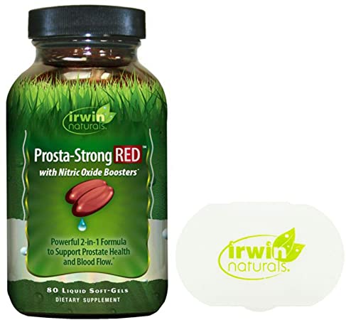 Irwin Naturals Prosta Strong RED with Nitric Oxide Boosters, Support Prostate Health and Blood Flow, 80 Liquid Softgels Bundle with a Pill Case