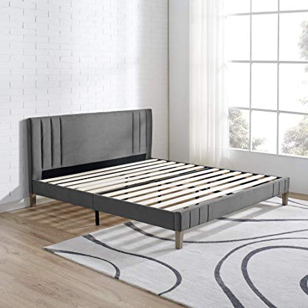 Classic Brands DeCoro Chicago Channel Tufted Upholstered Platform Bed | Headboard and Wood Frame with Wood Slat Support, King, Antonio Mid Night