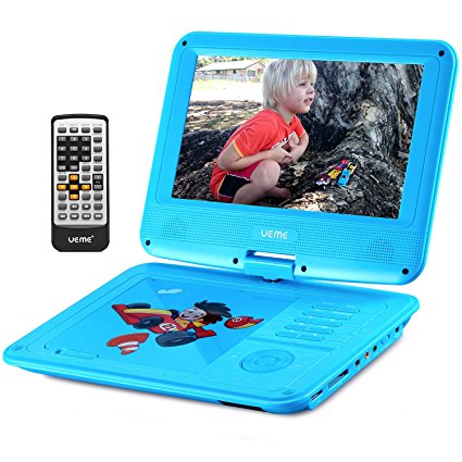 UEME 9" Portable DVD Player for Kids with Car Headrest Mount Holder Swivel Screen Remote Control, Portable CD Player PD-0093 (Blue)