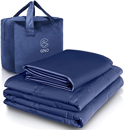 GnO Adult Weighted Blanket & Removable Bamboo Cover - (25 Lbs - 80''x87'' King Size) - 100% Oeko Tex Certified Cooling Cotton & Glass Beads- Organic Heavy Blanket For Individual Or Couples - Navy Blue