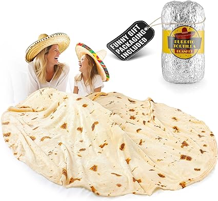 Zulay Giant Double Sided Tortilla Blanket with Burrito Gift Packaging - Novelty Blanket for Adults & Kids - Soft Flannel Round Tortilla Blanket for Indoors, Outdoors, Travel, Home - 60 Inches