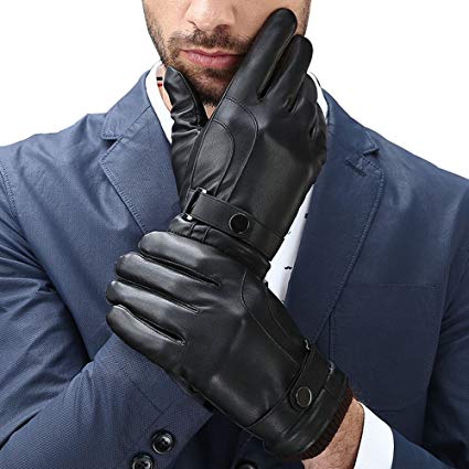 T-GOTING Mens PU Faux Leather Gloves Touchscreen Texting Lined Winter Driving Gloves
