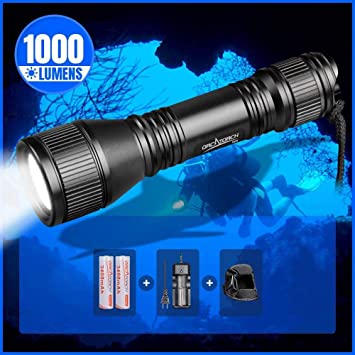 ORCATORCH D550 Scuba Dive Light 2020 Upgrade Version with Bolt Snap, 1000 Lumens Tail Magnetic Controlled Switch Diving Flashlight Kit, for Underwater 150 Meters Diving