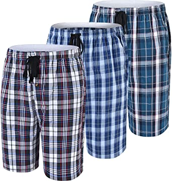 JINSHI Men's Cotton Plaid Lounge Shorts Pyjama Bottoms Sleepwear with Pockets