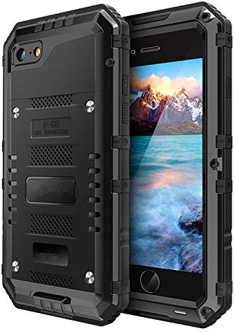 Phone Case Compatible with iPhone 6 Plus 6s Plus, Heavy Duty with Built-in Screen Full Body Protection,Beasyjoy Metal Shell Waterproof, Shockproof Drop proof Tough Rugged Hybrid Hard Cover Military Grade Defender for Outdoor, Black