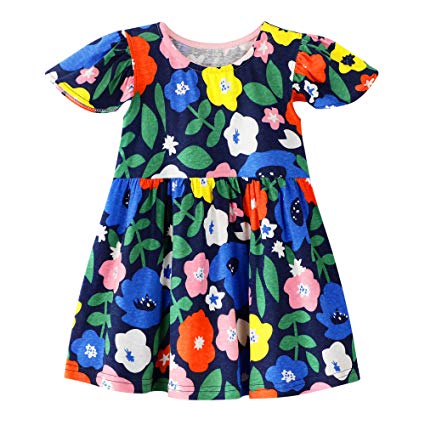 BIBNice Toddler Girls Cotton Dress Summer Short Sleeves Dress 18M-6T