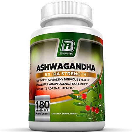 BRI Nutrition Ashwagandha - 180 Count - 1000mg Pure Ashwagandha Root Powder - 2 Veggie Capsules Per Serving .