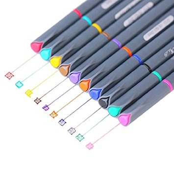 Fineliner Color Pen Set, 0.38mm Colored Fine Liner Sketch Drawing Pen, Pack of 10 Assorted Colors (1 pack)