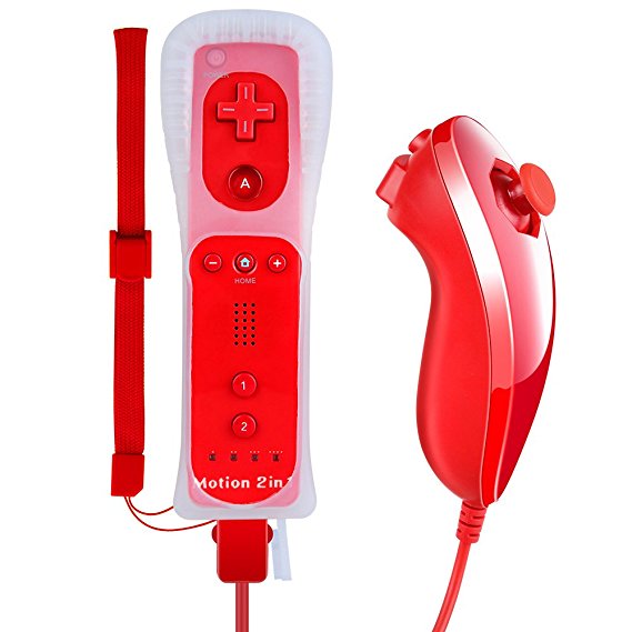 Lavuky WR02 Wii Remote Plus and Nunchuck Controller with Silicone Case and Wrist Strap -Red(3rd-Party Product)