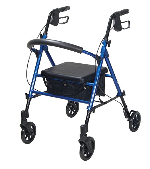 Drive Medical Adjustable Height Rollator with 6 Inches Wheels, Blue