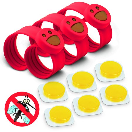 OUTXPRO 3 Bug Off Insect Repellent Slap Bracelets - DEET FREE - No Insecticide - Best Insect Repelling Product for Kids - Looks like Childrens Pretend Play Bracelet While Keeping Away Mosquitos, Black Flies, Sand Flies, Fleas,Ticks and Others (Color Red)