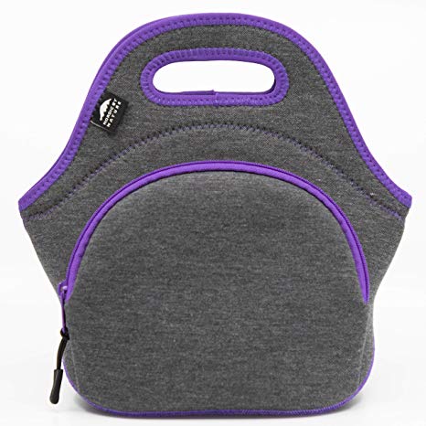 Insulated Large Neoprene Lunch Bag For Women, Men & Kids | Pocket | 5mm Insulation | 13.5” | Reusable | Washable | Soft Designer Cotton 5mm Neoprene | Best YKK Zipper In The World | Purple