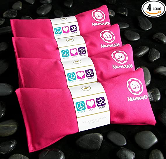 Happy Wraps Namaste Yoga Eye Pillows - Lavender Eye Pillows for Yoga - Hot Cold Aromatherapy Eye Pillow for Yoga and Relaxation Gifts - Set of 4 - Pink Cotton