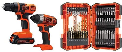 Black & Decker 20V MAX Drill/Driver Impact Combo Kit with BLACK DECKER BDA46SDDD 46-Piece Screwdriver & Drill Bits Set