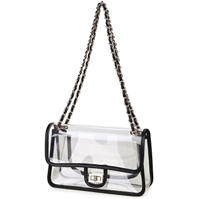 Lam Gallery Womens Clear Purse Turn Lock Handbags Chain Shoulder Bags NFL Approved Bags