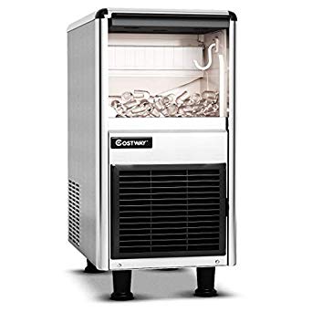 COSTWAY Commercial Ice Machine, 110LB/24h Stainless Steel Machine, 33LBS Storage Capacity, W/LCD Display, Free-Standing Ice Maker Design, High efficient Compressor, for Restaurant, Bar