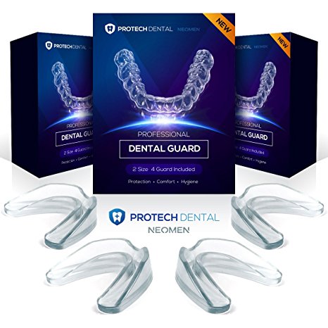 Protech Dental Guard - Pack of 4 - New Upgraded Professional Anti Grinding Dental Night Guard, Stops Bruxism, Tmj & Eliminates Teeth Clenching. 100% Satisfaction Guarantee