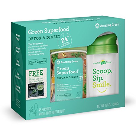 Amazing Grass Green Superfood 5 Day Detoxifying Cleanse Kit, Detox & Digest, 45 Servings, 12.6oz with Shaker Cup, 1 Billion Probiotics, Organic Greens, Organic Turmeric