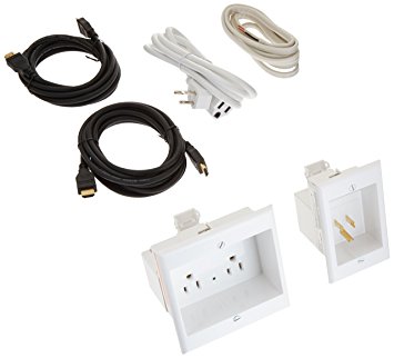PowerBridge TWO-PRO-H2 Dual Outlet Recessed In-Wall Cable Management System and Two 10-Foot High-Speed HDMI Cables (Latest Standard) Bundle